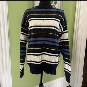 Nautica retro preppy striped cable knit sweater